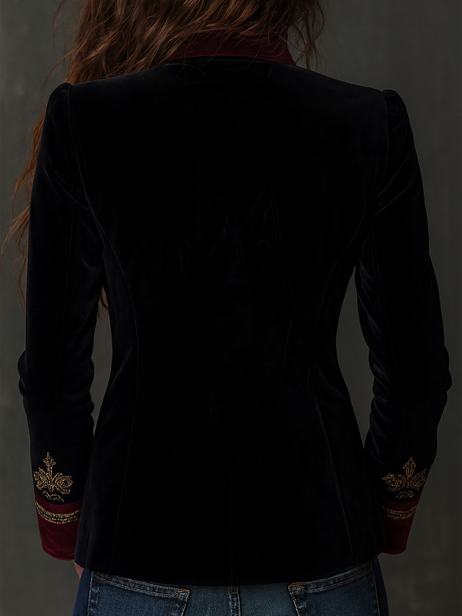 Marcy – Baroque Embroidered Velvet-Look Blazer