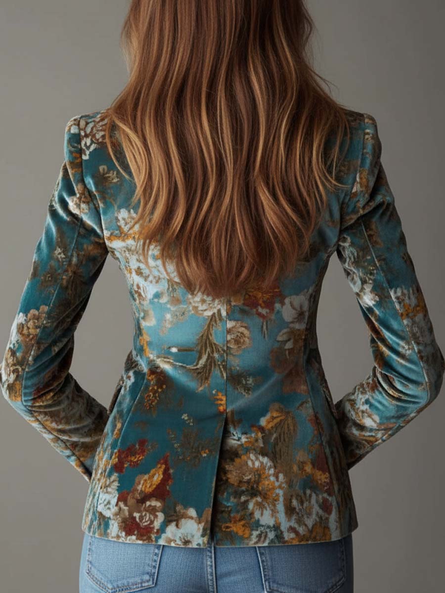 Mamie – Tailored Floral Velvet-Look Blazer