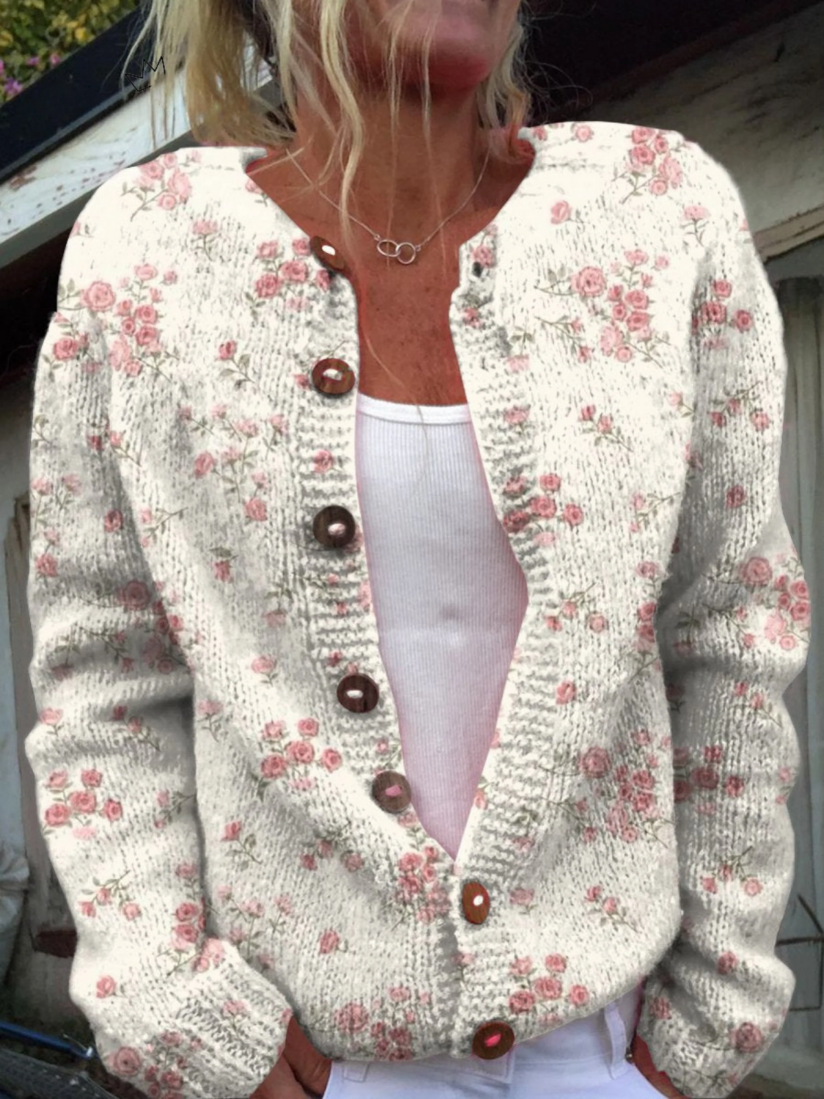 Sondra – Floral Knit Button-Front Cardigan