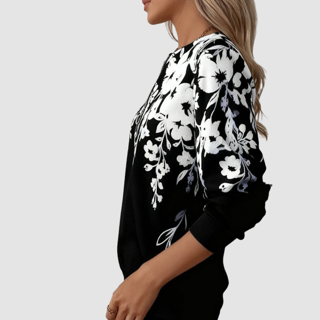 Lynn – Floral Print Half-Zip Sweatshirt