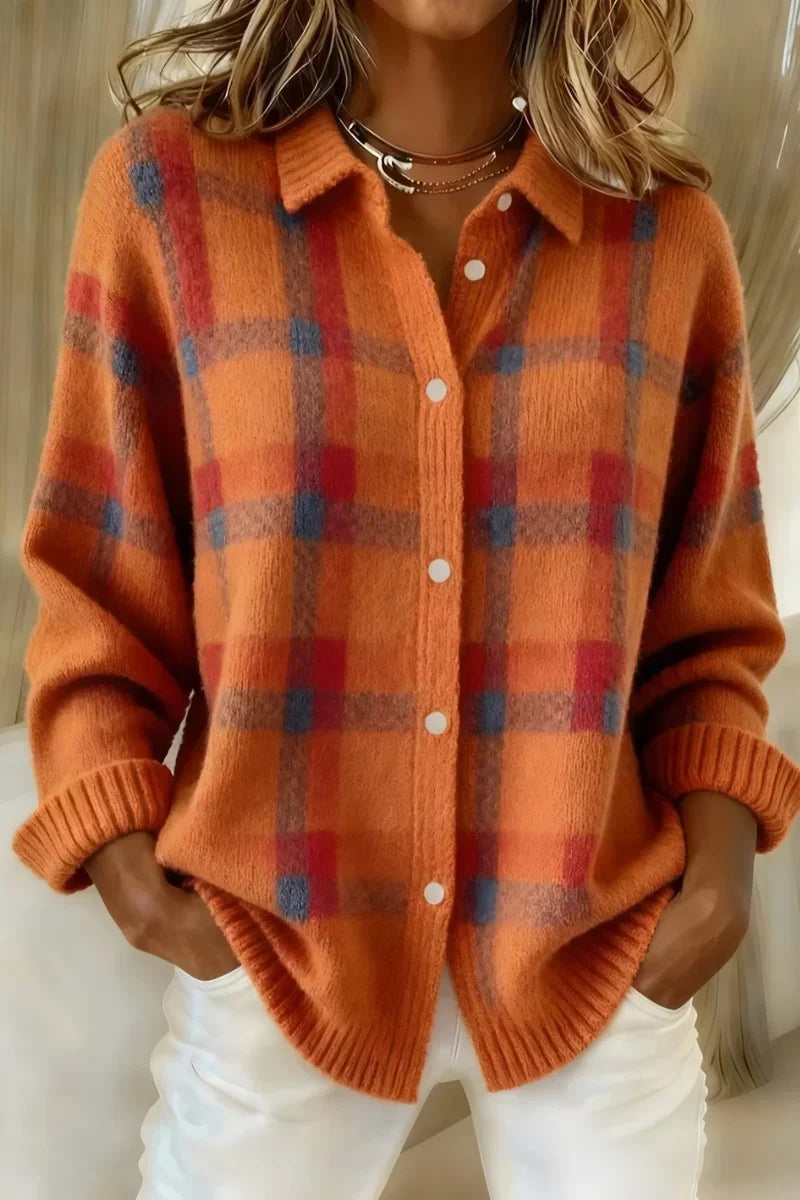 Hope – Plaid Button-Up Knit Cardigan