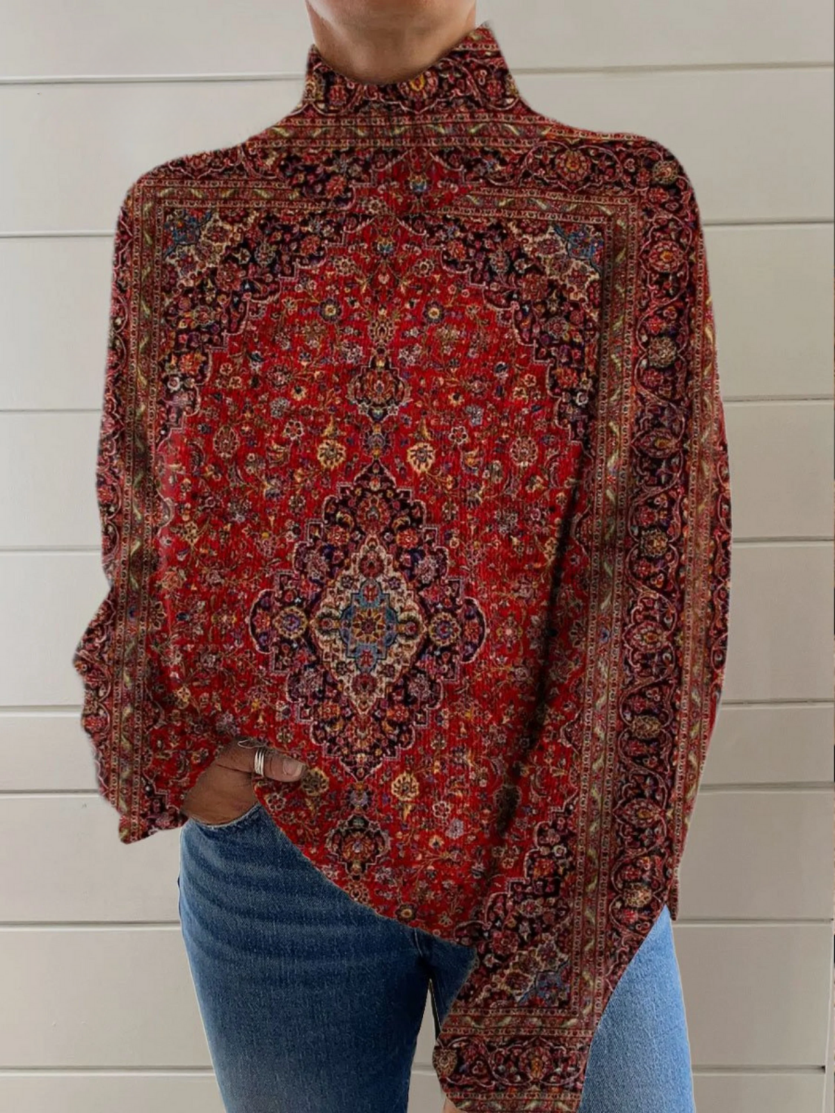 Myra – Ornate Print Turtleneck Blouse