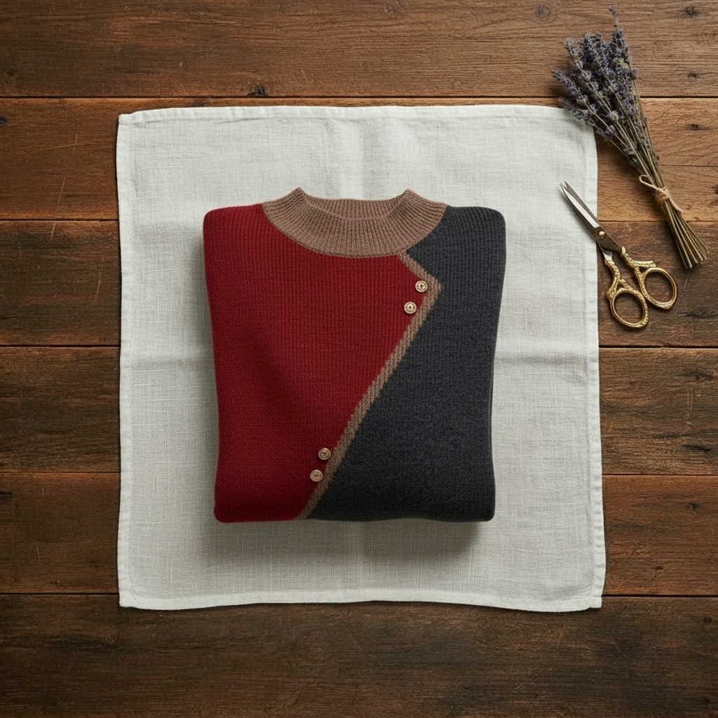 Sherry – Color Block Knit Sweater with Button Detail