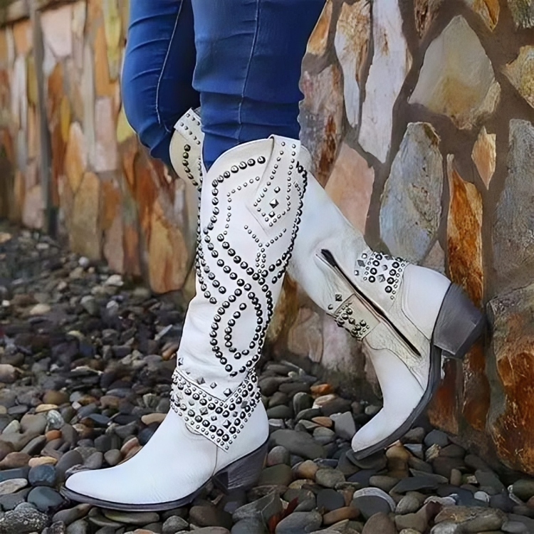 Carleen – Studded Knee-High Western Boots