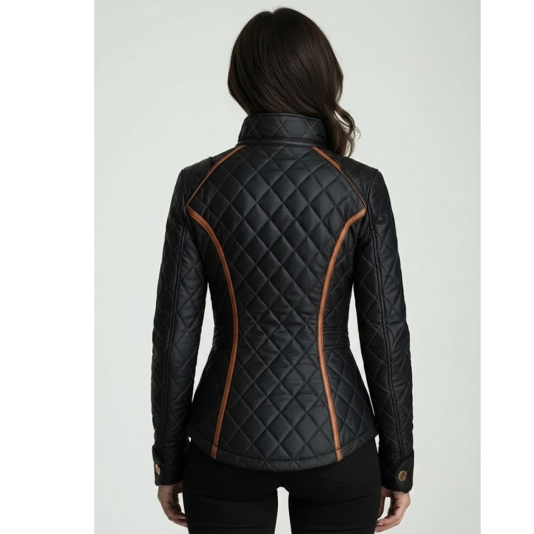 Rachelle – Quilted Diamond-Stitch Zip Jacket