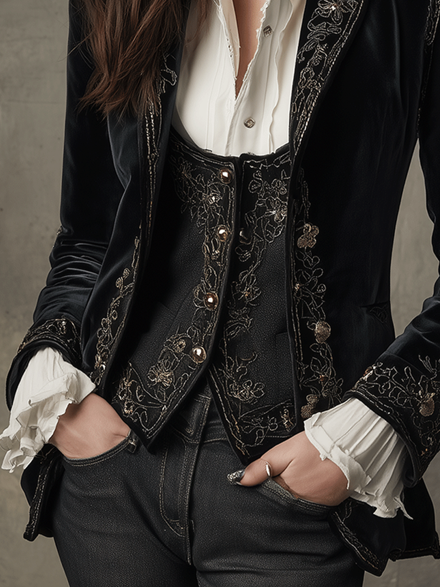Marie – Velvet Embroidered Tailored Blazer
