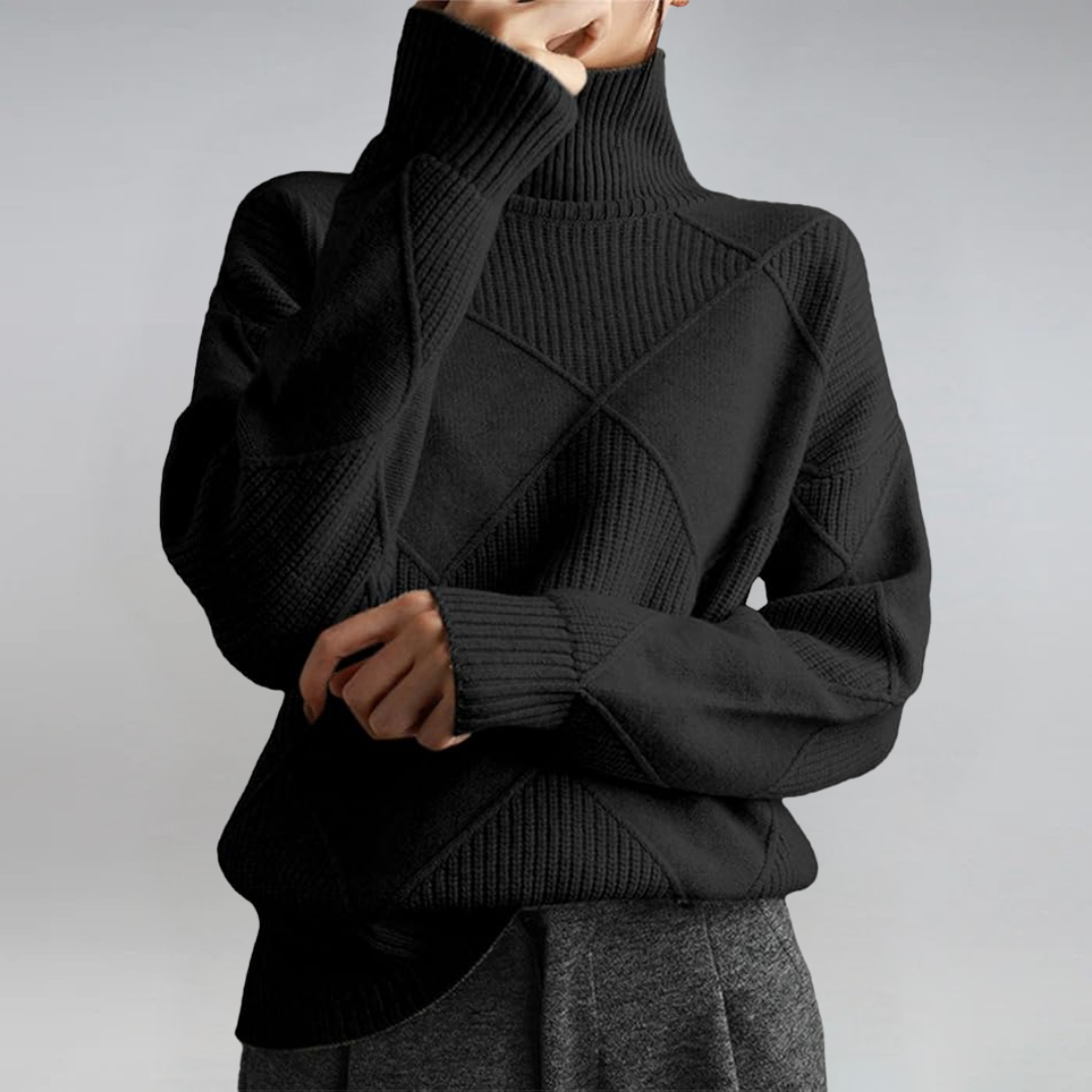 Myra – Turtleneck Geometric Knit Sweater