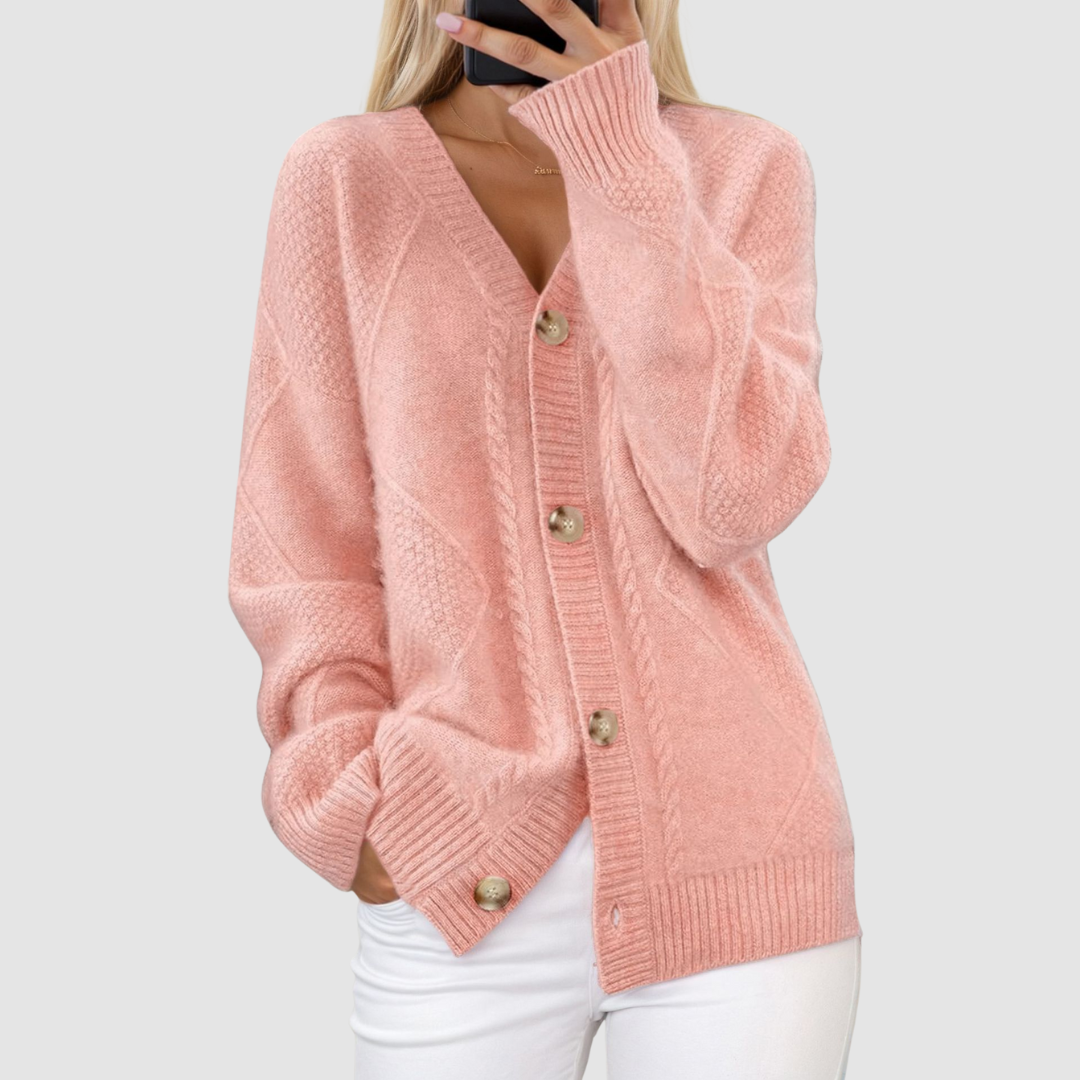 Marsha – Cable Knit Button-Up Cardigan