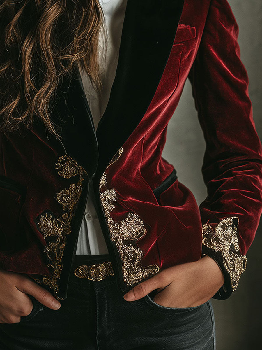 Nettie – Velvet Embroidered Statement Blazer