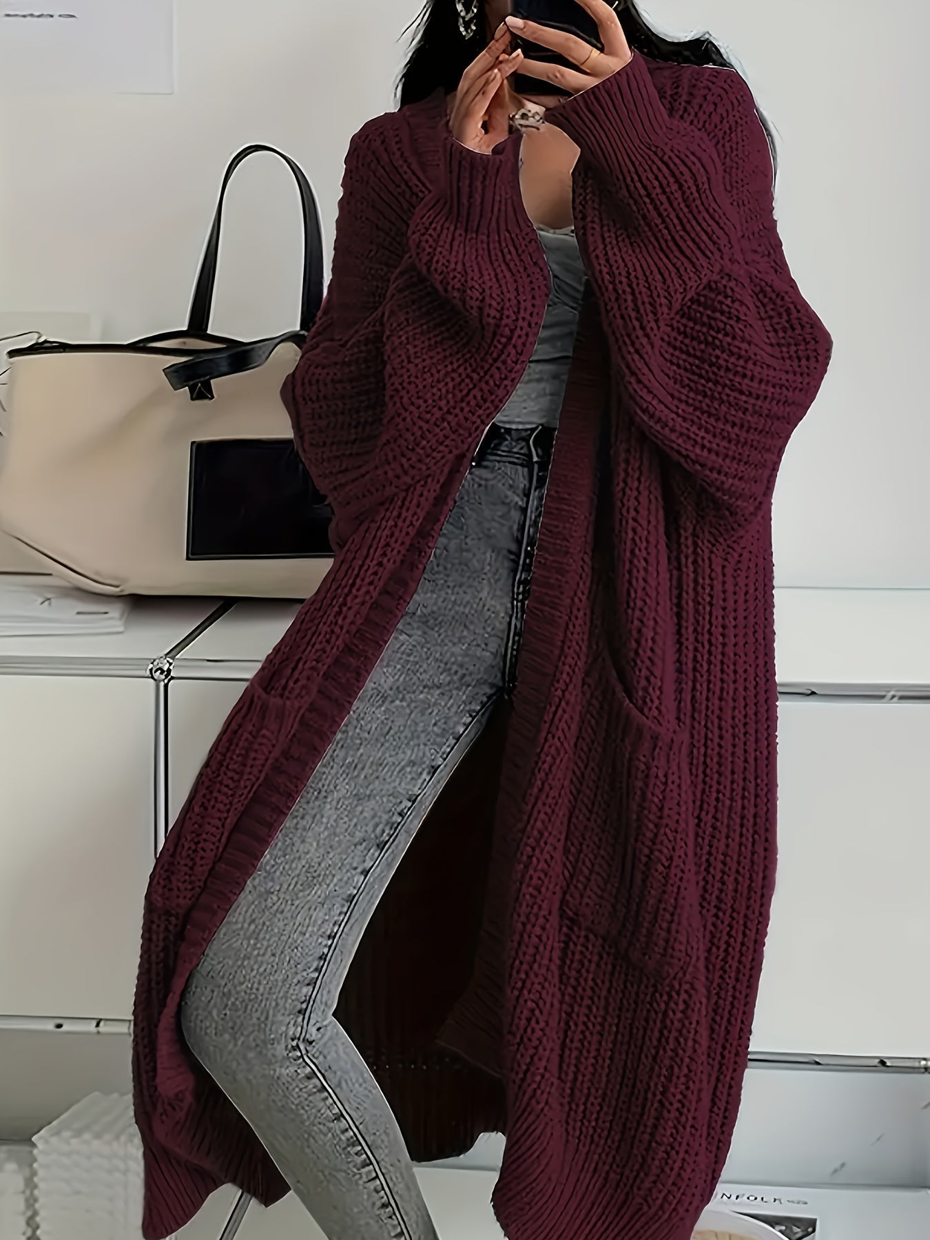 Ophelia – Longline Chunky Knit Open Cardigan