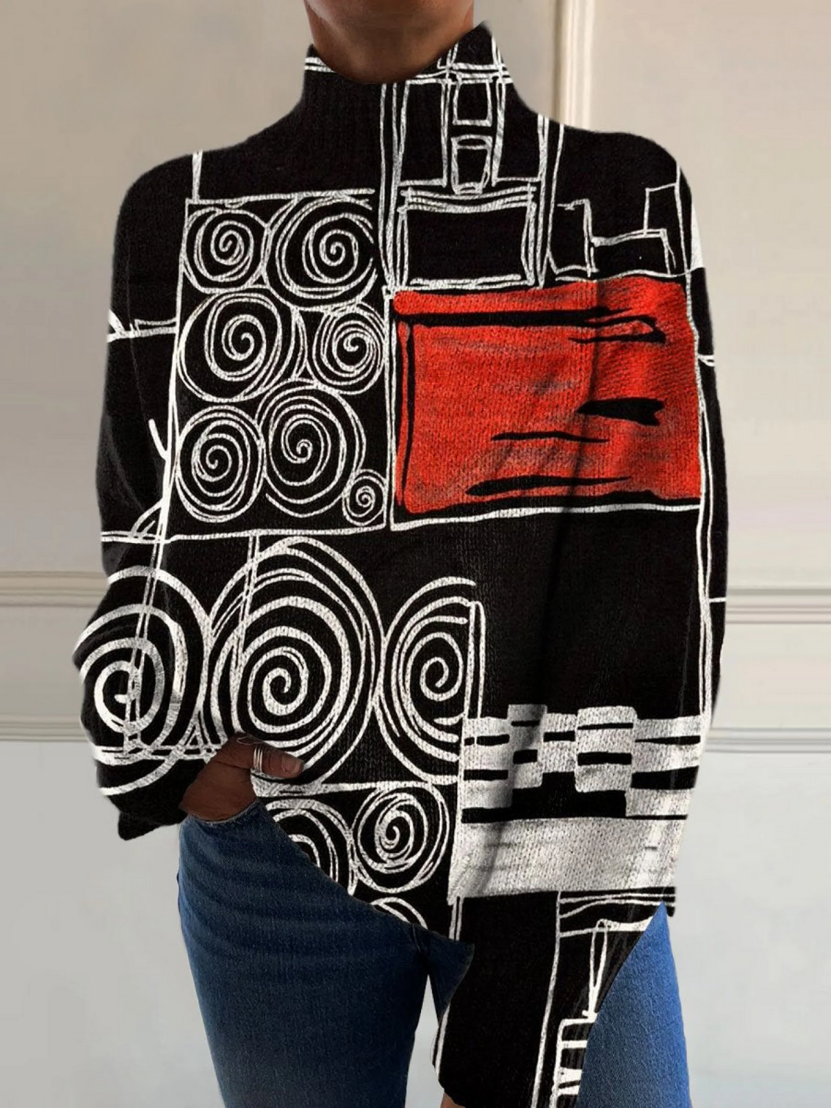 Holly – Abstract Print Turtleneck Sweater