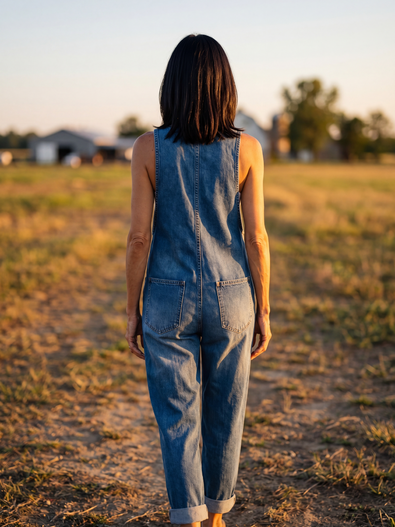 Madelyn | Rooster-Print Denim Overalls