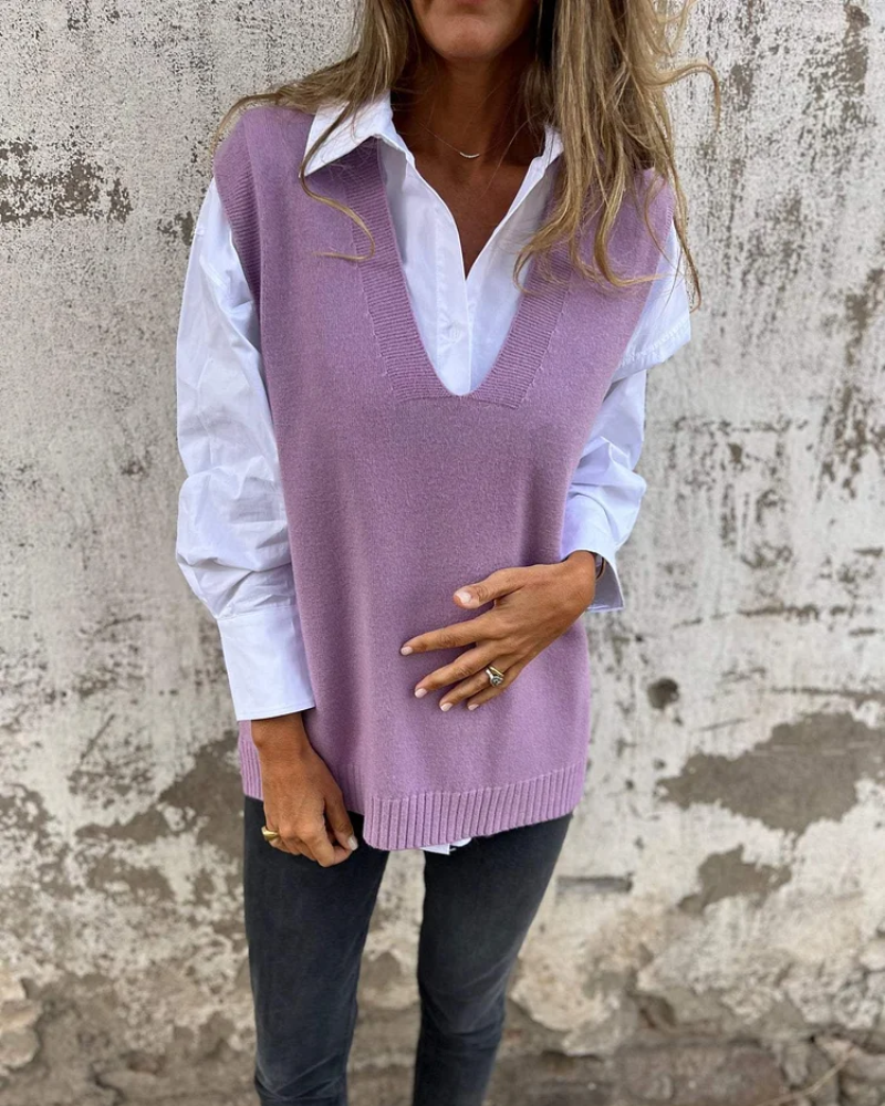 Darlene – V-Neck Knit Layering Vest