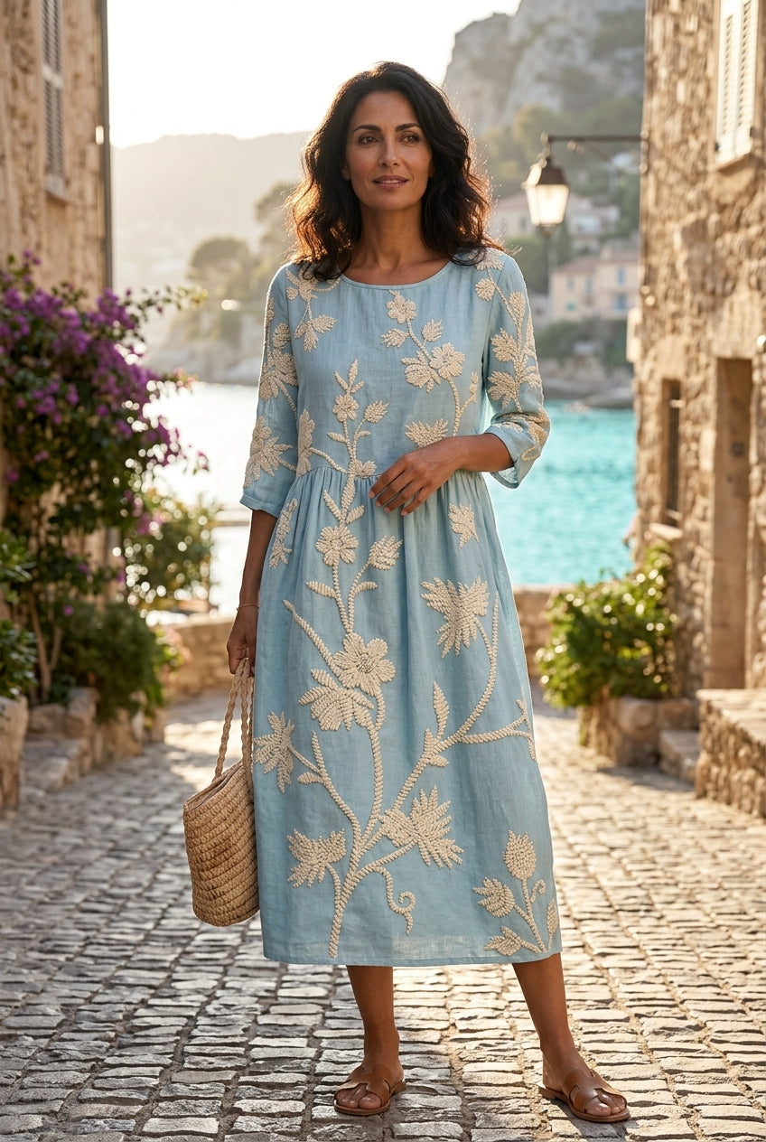 Angelique – Embroidered Floral Midi Dress