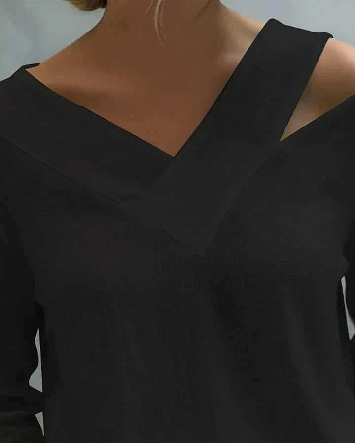 Kendra – Off-Shoulder V-Neck Linen-Look Top