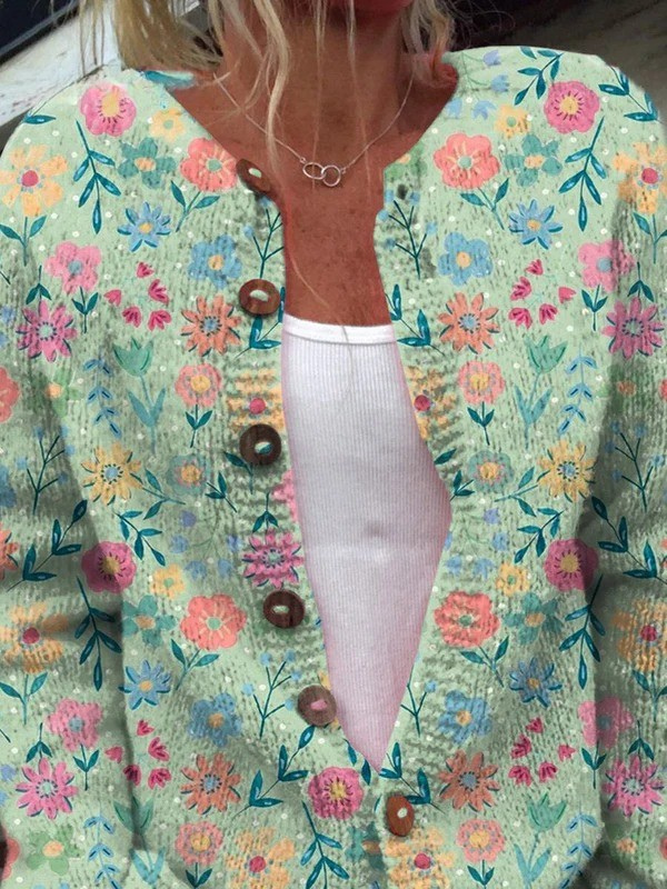 Zelda – Floral Knit Button-Front Cardigan