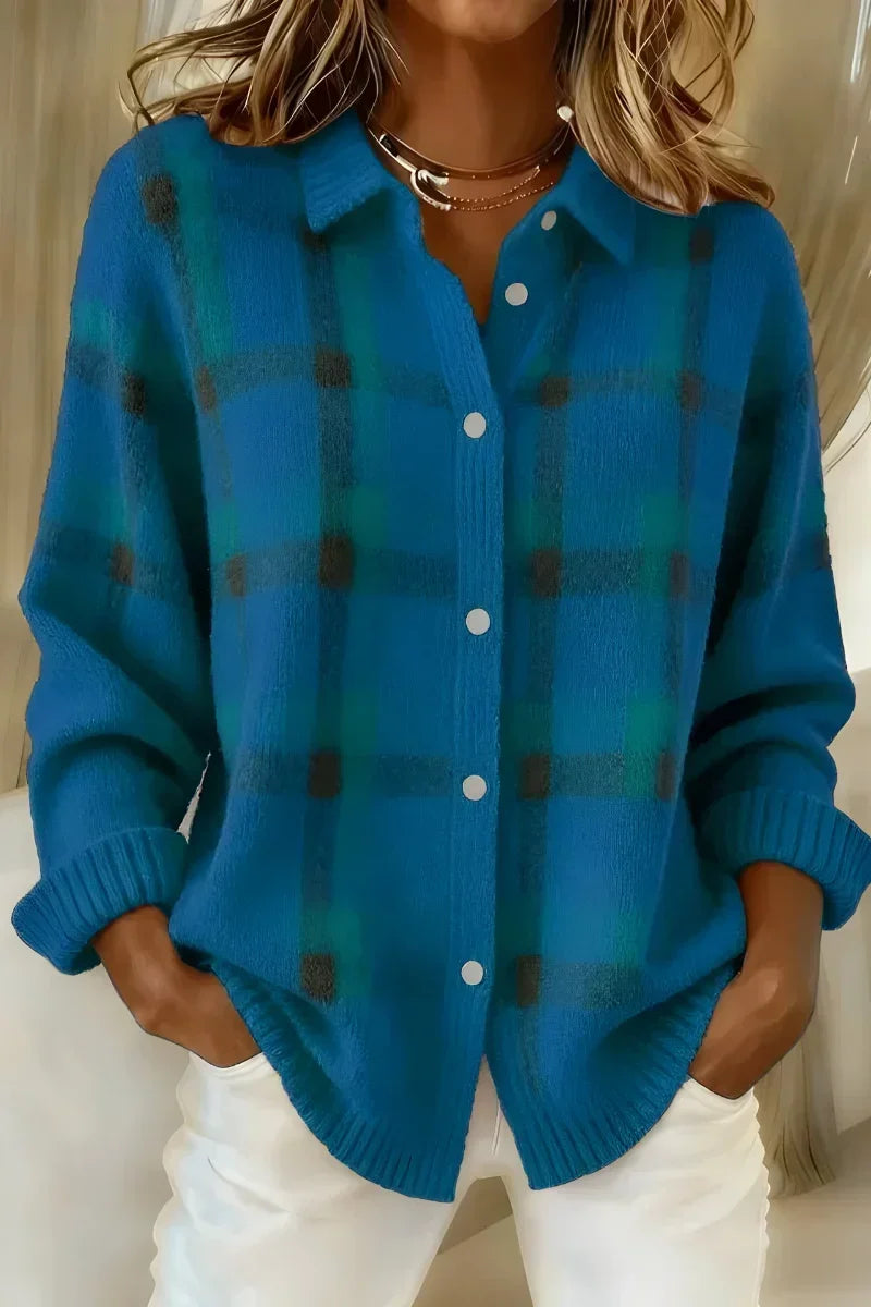 Lisa – Plaid Snap-Button Knit Cardigan