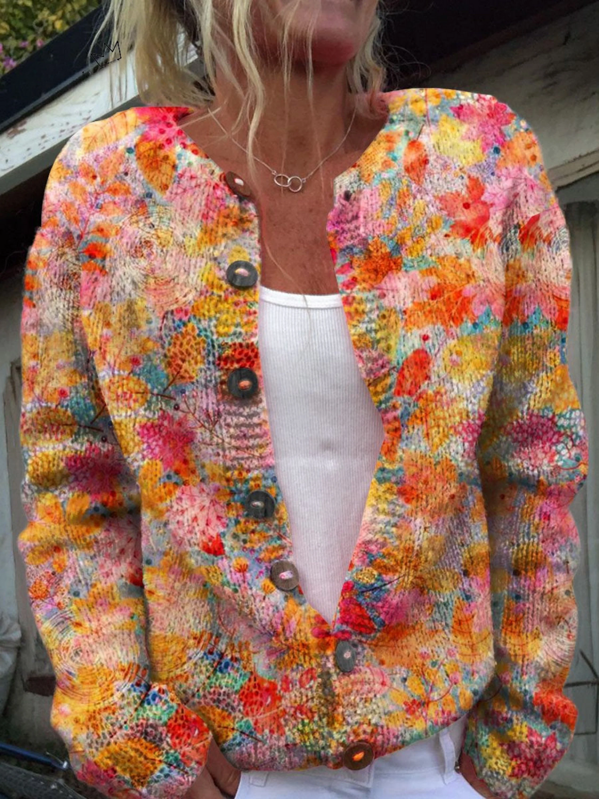 Violet – Printed Knit Button-Front Cardigan