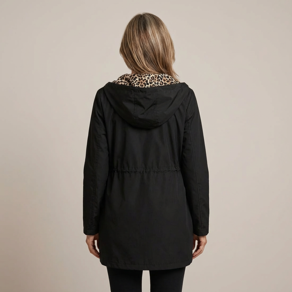 Tara – Reversible Hooded Jacket with Leopard Lining
