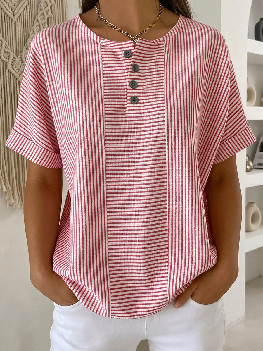 Tanya – Striped Button Detail Top