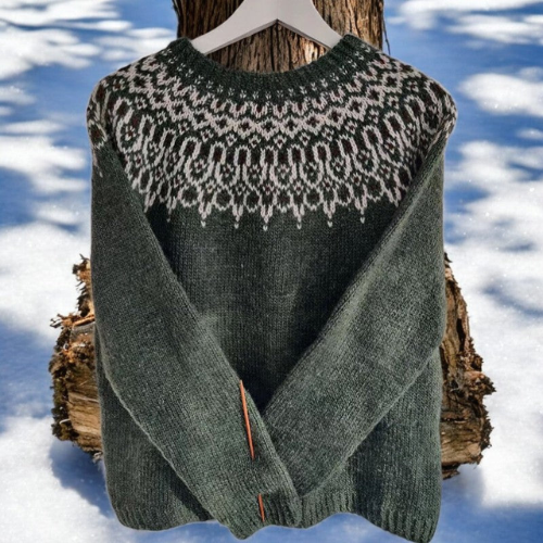 Mona – Nordic Knit Sweater with Patterned Yoke