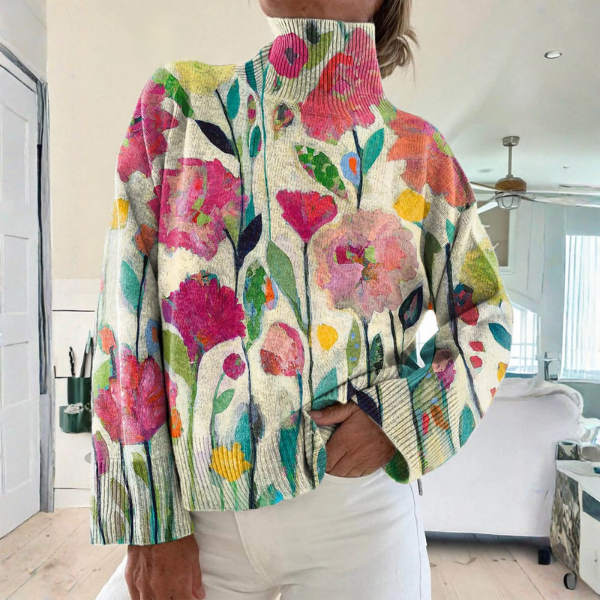 Dorene – Floral Print Turtleneck Sweater