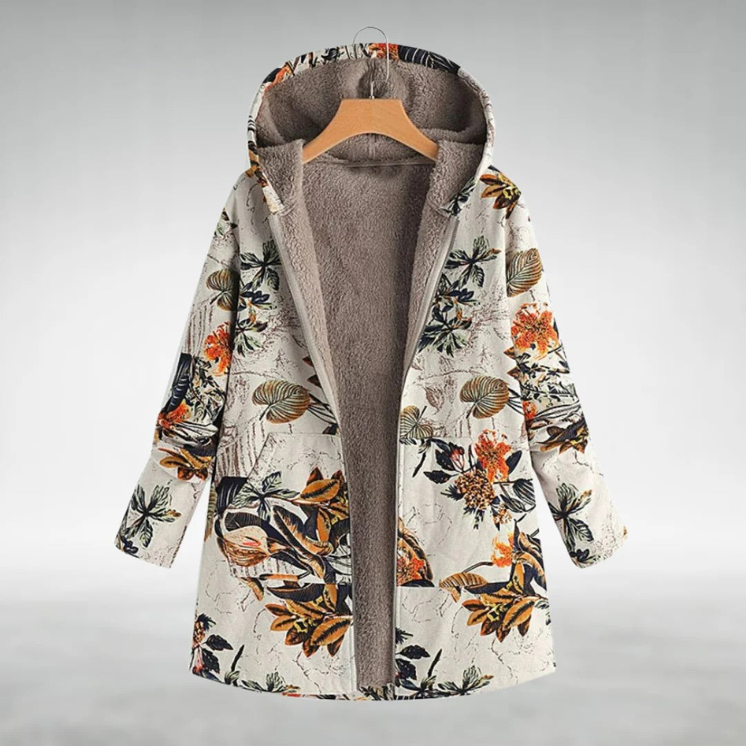 Robin – Floral Fleece-Lined Hooded Coat