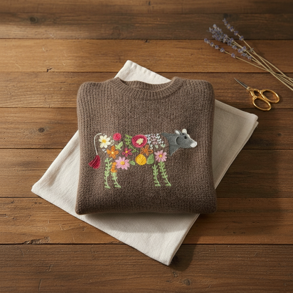 Clarissa – Floral Animal Embroidered Knit Sweater