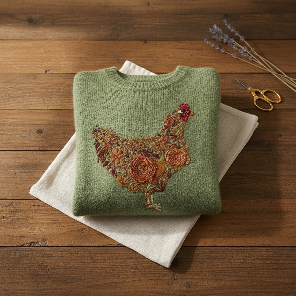 Vera – Floral Hen Embroidered Knit Sweater