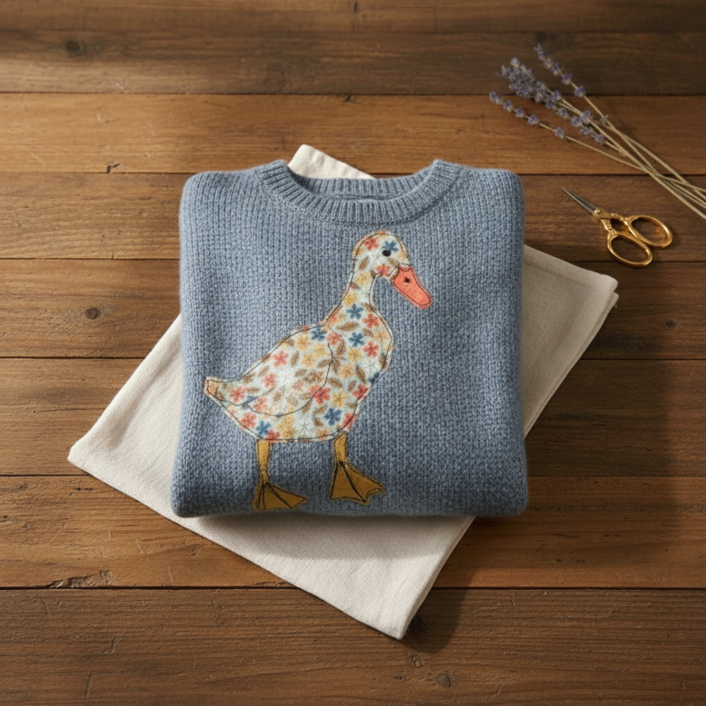 Maria – Chunky Knit Sweater with Duck Appliqué