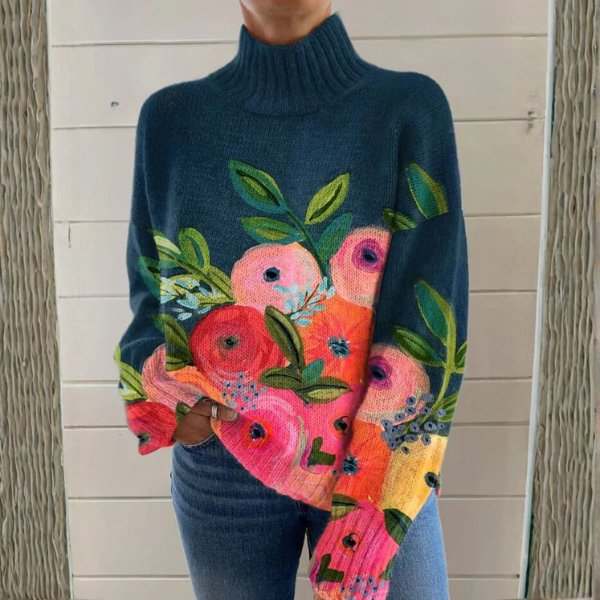 Leona – Floral Print Turtleneck Sweater