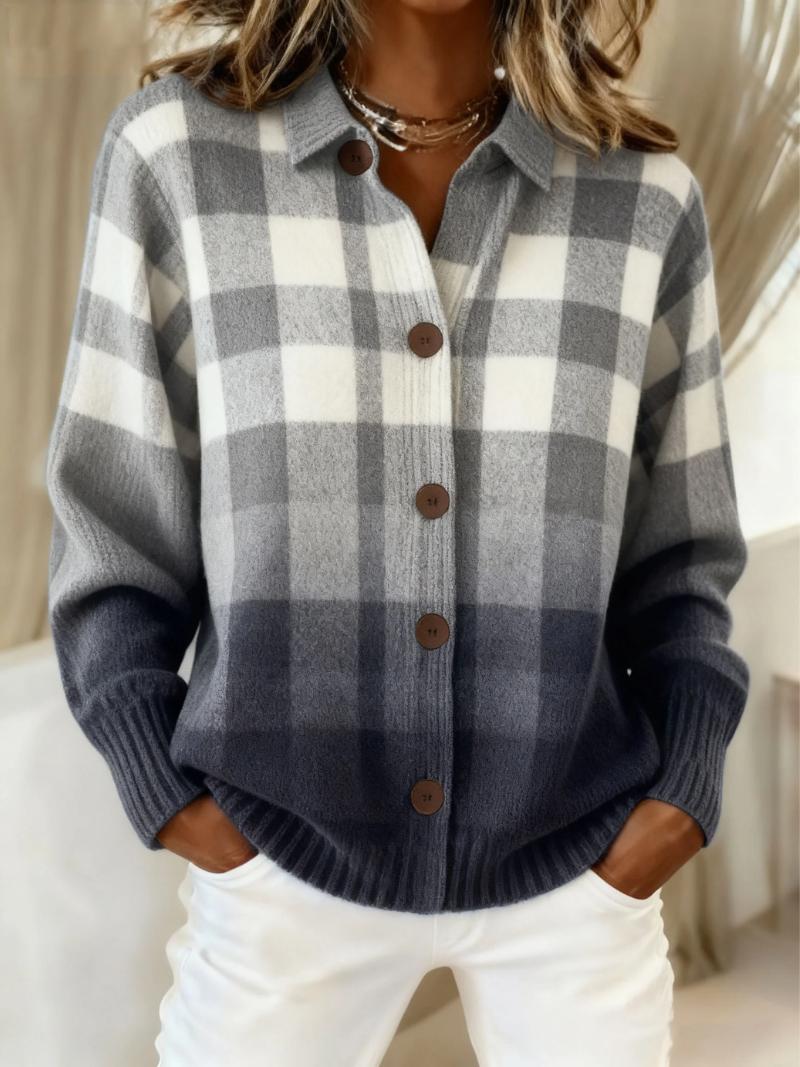 Winona – Plaid Button-Up Knit Cardigan