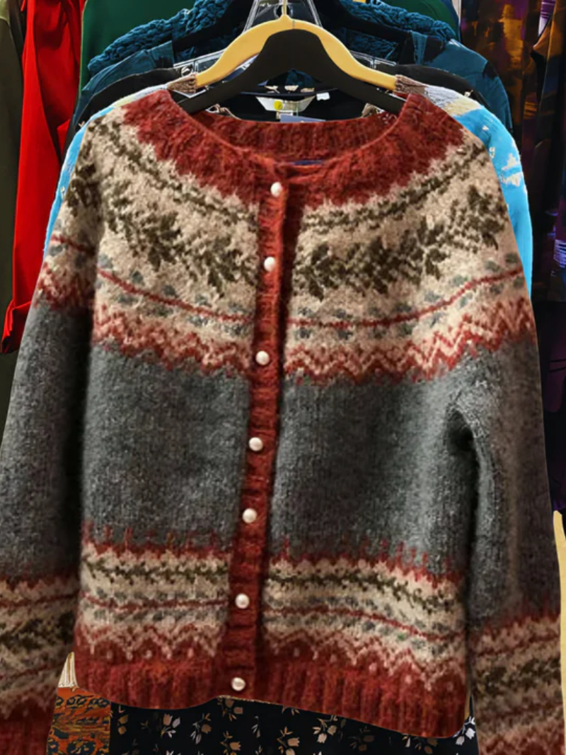 Barbara – Fair Isle Knit Button-Up Cardigan