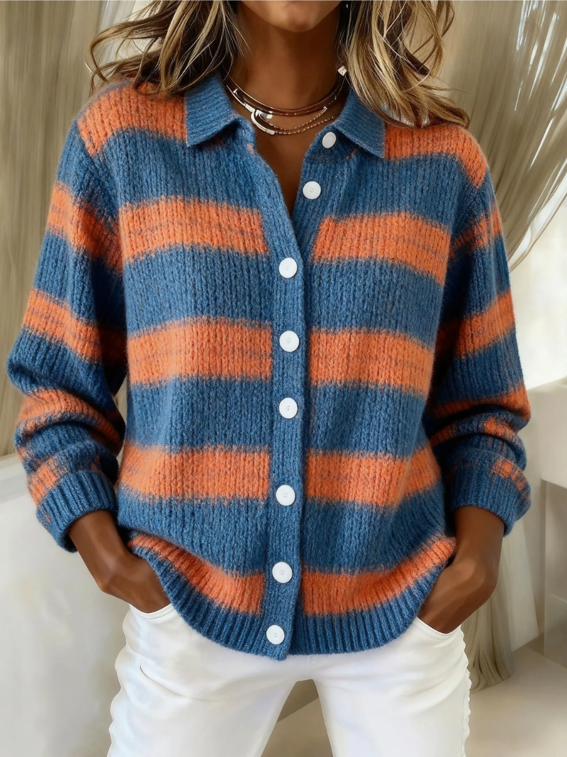 Tabatha – Striped Button-Down Knit Cardigan