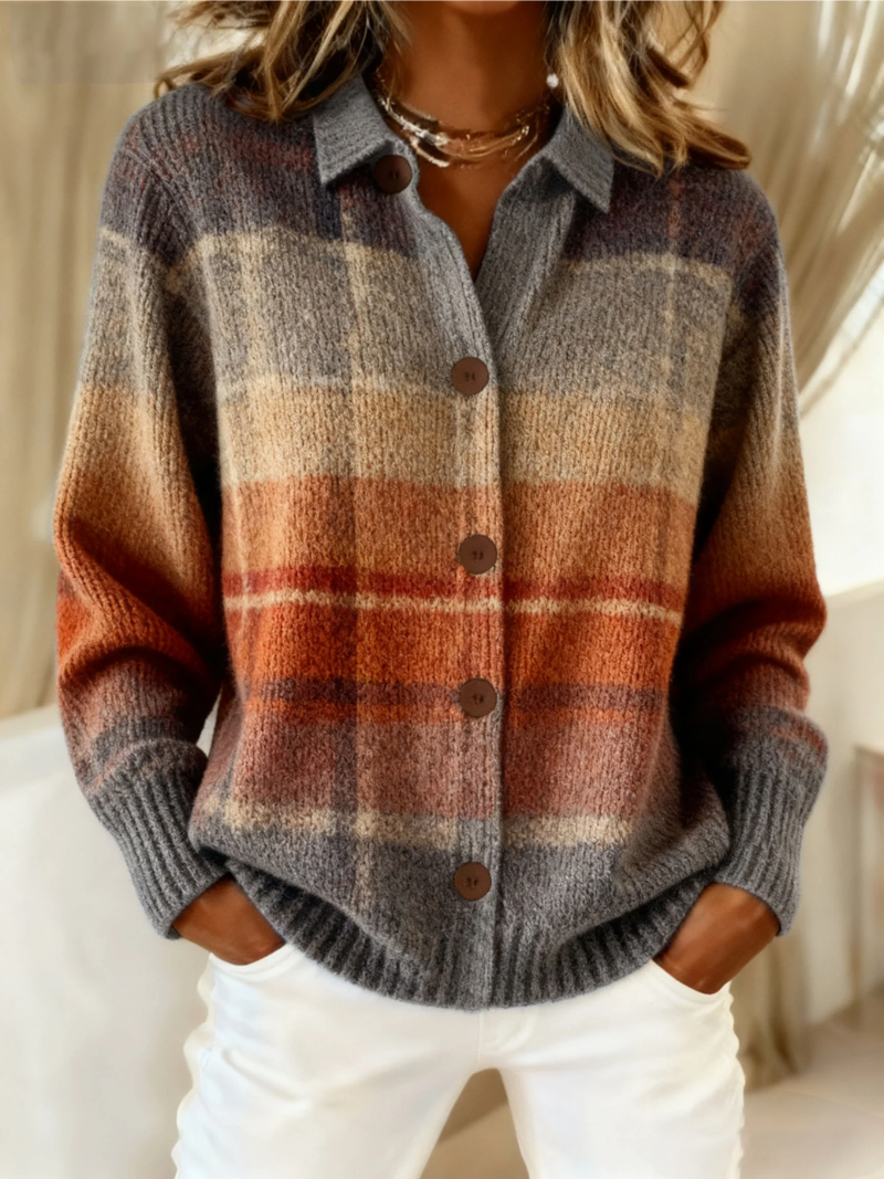 Marilyn – Plaid Button-Up Knit Cardigan
