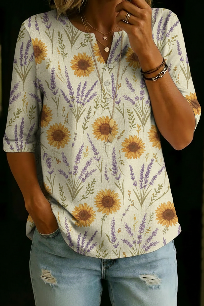 Genesis | Sunflower Lavender Henley Top
