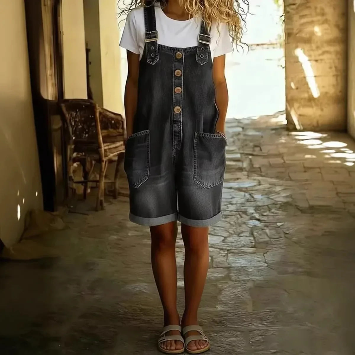 Carleen – Denim-Look Short Overalls