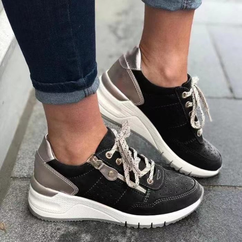 Vanessa – Lace-Up Wedge Sneakers with Zip Detail