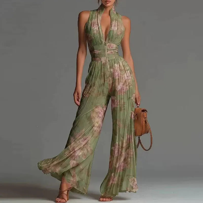 Helen – Pleated Wide Leg Halter Jumpsuit