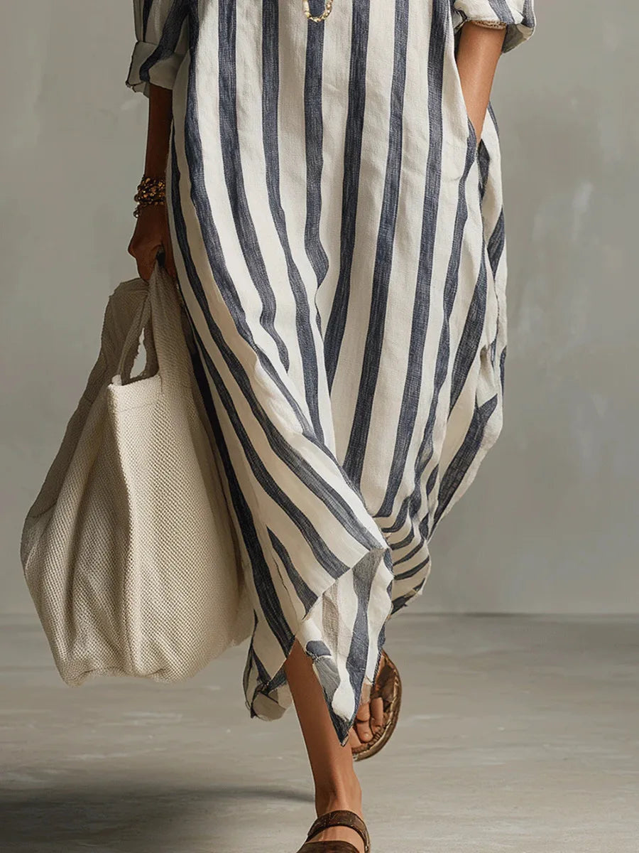 Rita – Striped Relaxed Shirt Midi Dress