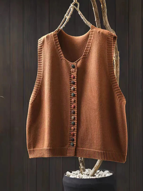 Mary – Knit Button-Front Sleeveless Vest