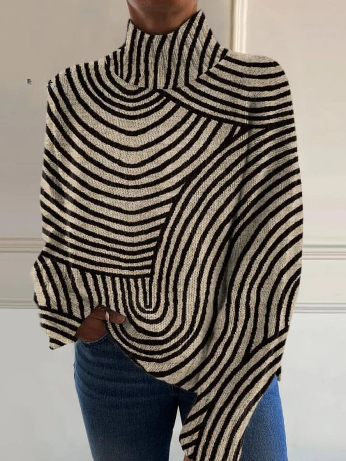 Charlotte – Curved Stripe Turtleneck Sweater