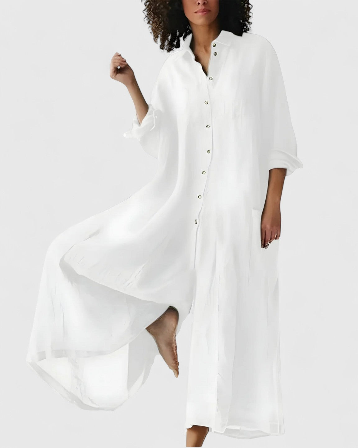 Charlene – Linen-Look Button-Down Midi Dress