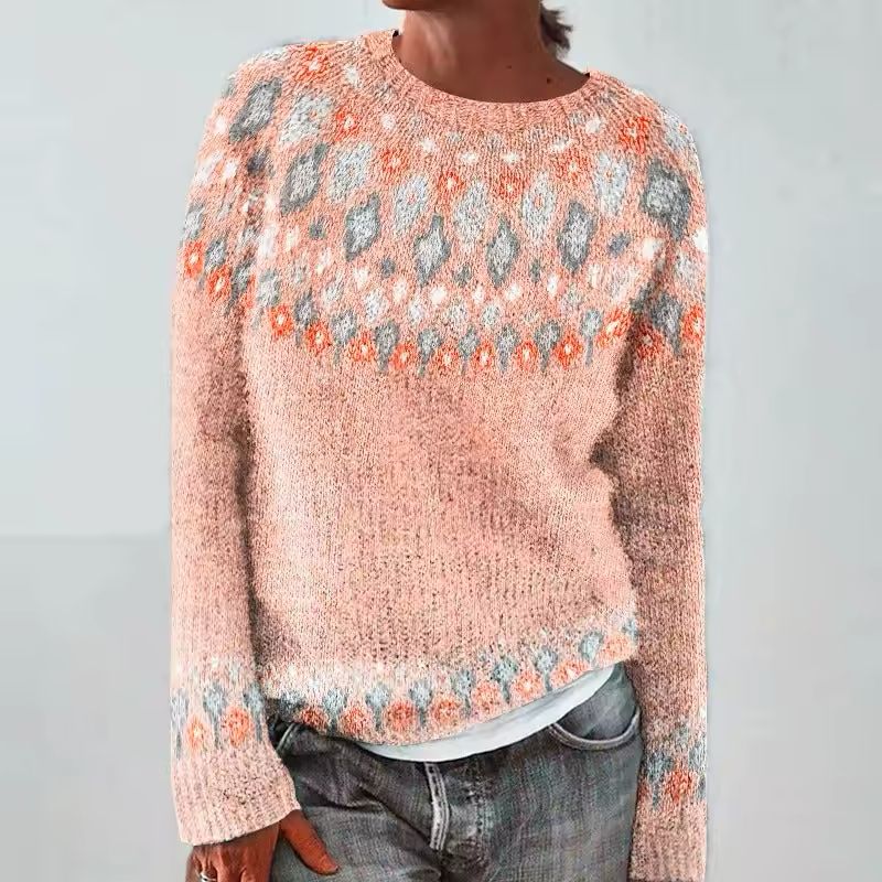 Danielle – Fair Isle Knit Sweater with Woven Pattern