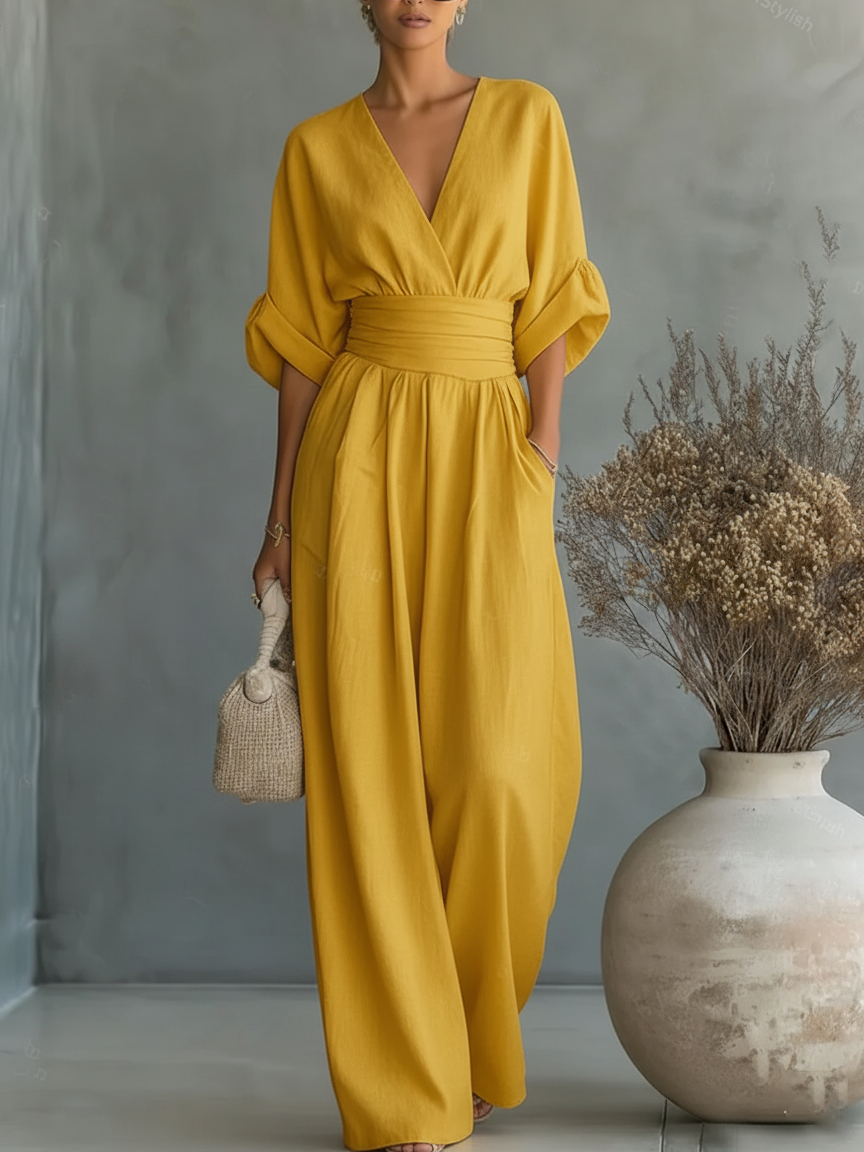 Sherry – Wide Leg V Neck Jumpsuit