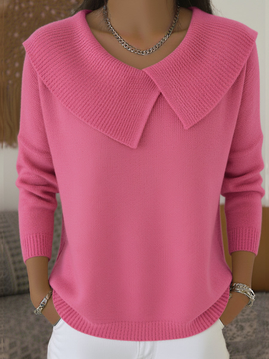 Leanne – Knit Sweater with Fold-Over Collar