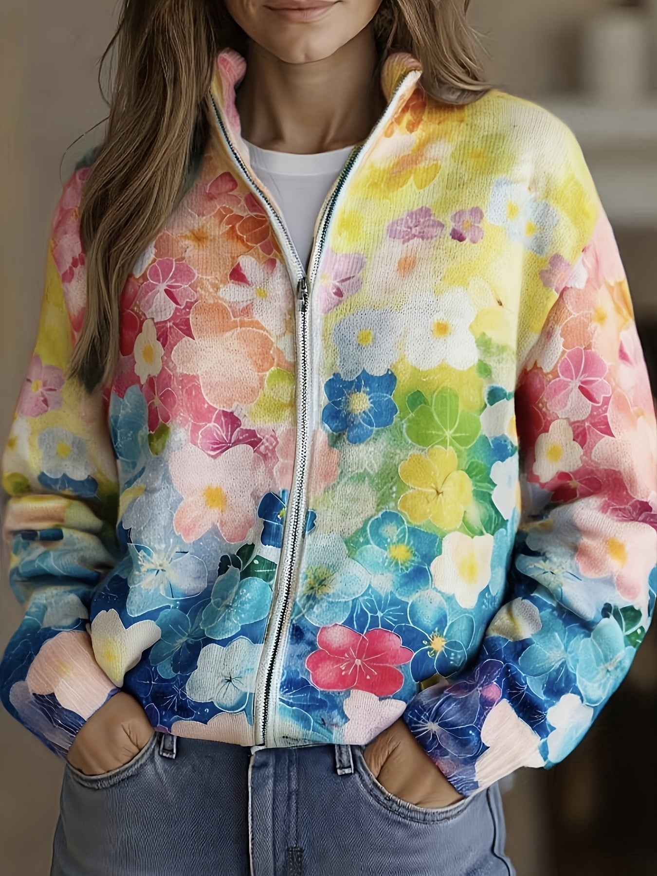 Christine – Floral Zip-Up Bomber Jacket