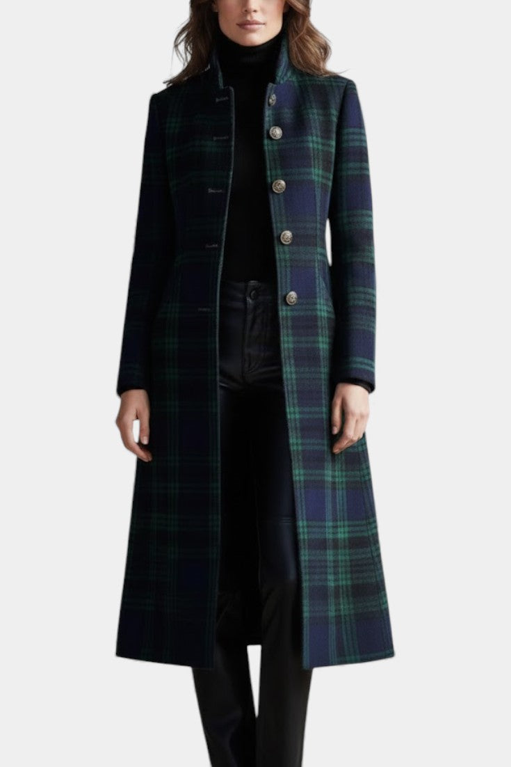 Nita – Tailored Plaid Long Coat