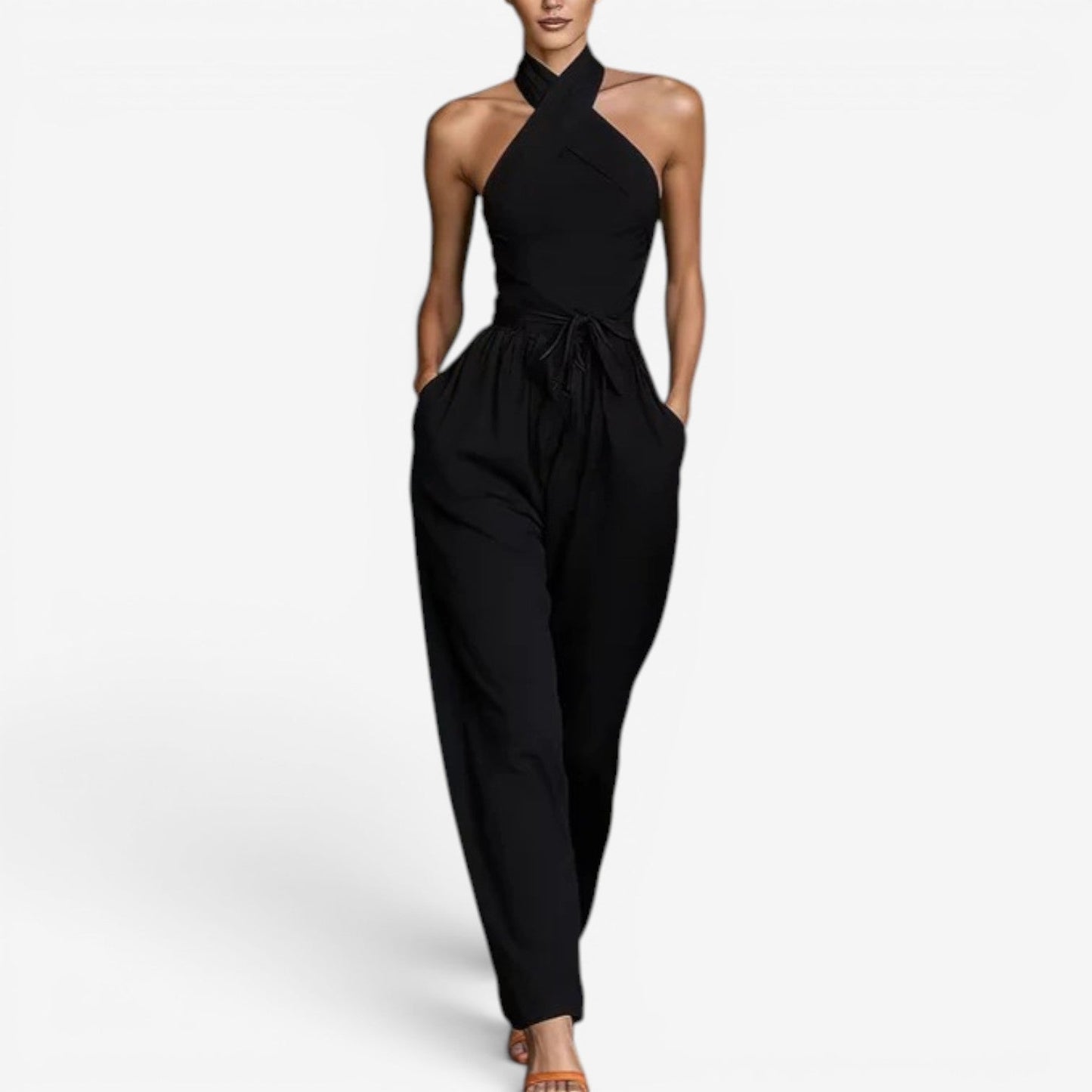 Jacqueline – Elegant Cross-Halter Wide-Leg Jumpsuit