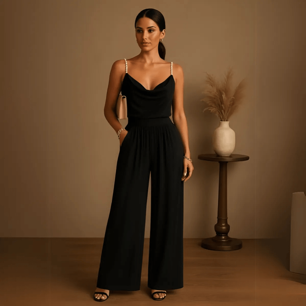 Anna – Elegant Wide-Leg Pearl Strap Jumpsuit
